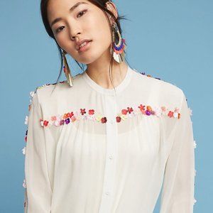 Paul & Joe Floral Silk Button Down Blouse S